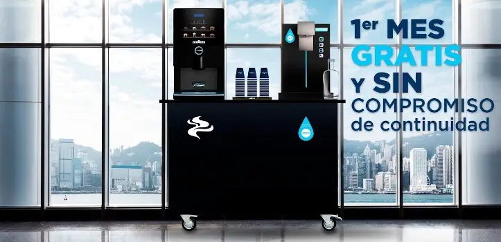 Corner de caf italiano Lavazza y fuente de agua purificada